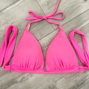 Women’s Hot Pink Push-Up Halter Triangle Bikini Top with Padding Size M